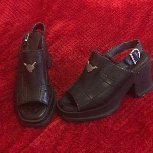 Hadley Davidson leather platform mules